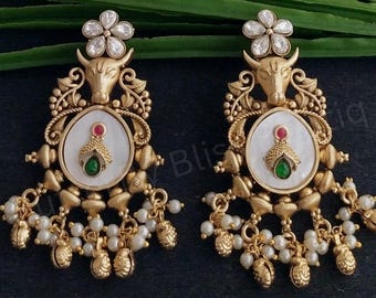Kundan Earrings White Stone Indian Jewelry Drop Jhumka Lightweight Earrings Indian jewelry Stone Bollywood Jhumki Ethnic Wedding Earring