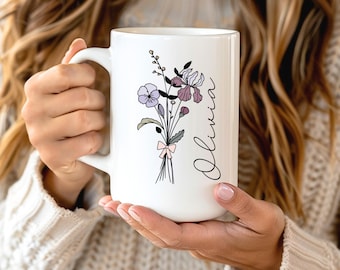 Personalized Birth Month Flowers Coquette Mug Custom Floral Coffee Mug Gift For Mom Gift For Daughter Best Friend Gift Mothers day gift