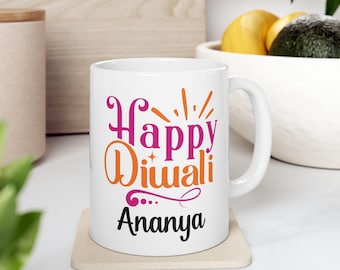 Personalized Diwali Mug Custom Gift for Diwali Return Gift Ideas Party Favors Chai Cup Gift for Diwali Gift Ideas Custom Name(11oz, 15oz)