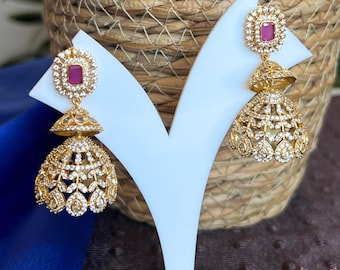 3 colors available Drop Jhumka Lightweight Earrings Indian jewelry Stone earrings Gold Plated Bollywood Jhumka Indian festival golden jhumka