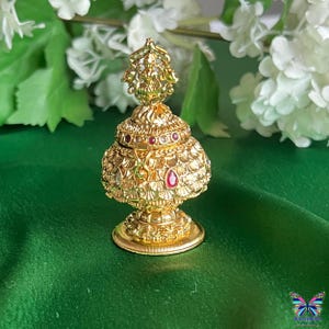 Goddess Laxmi Haldi Kumkum Dabbi Gold Plated Sidoor Dabbie Laxmi Temple Sindoor box Wedding Gift Pooja gift House warming Haldi Kumkum set