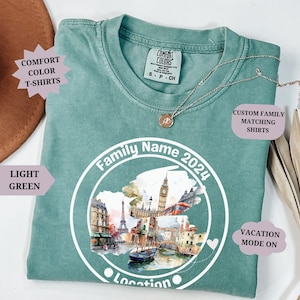T-shirts personnalisés Comfort Colors® Europe Trip T-shirt personnalisé vacances en famille assortis Itinéraire de voyage à Londres, Royaume-Uni à Venise au dos du t-shirt