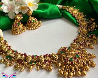 Temple Necklace and Earring set Indian Jewelry Traditional Jewelry Indian gift Ideas Pakistani Jewelry wedding Jewelry