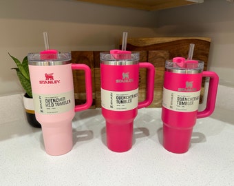 Custom logo stanley 40 oz tumbler with handle pink - hicustomizers