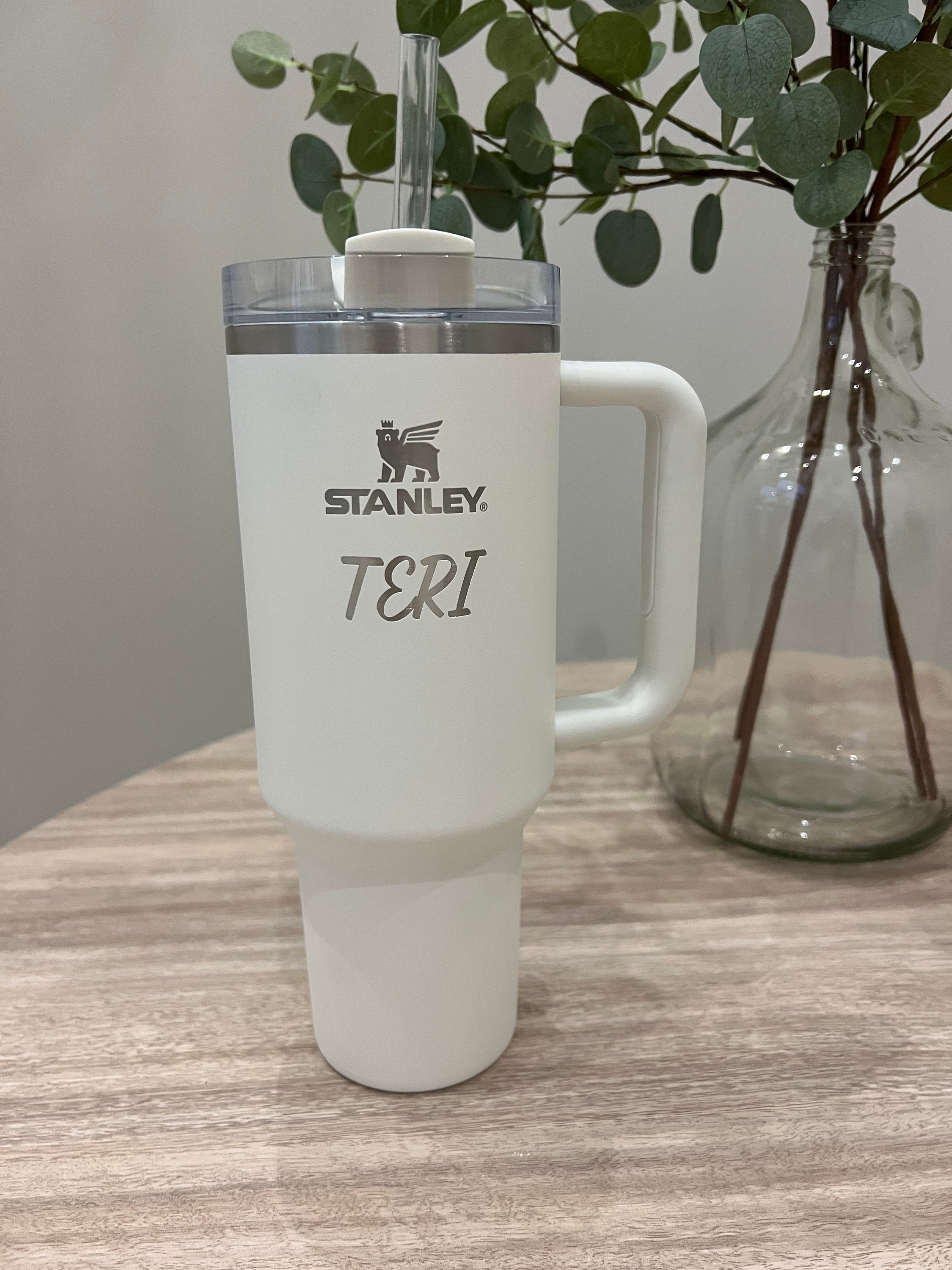 40 oz Personalized Tumbler with Straw - The White Invite