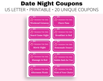 20 Date Night Coupons | Instant Download