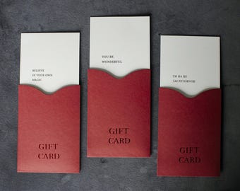 Gift certificate for woman, Gift card in burgundy envelope, Gift for women, Unique holiday gift for women, womens stationery, Gift voucher