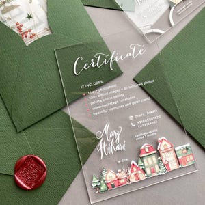 Cartões de presente de acrílico de Natal para fotógrafos - Embrulhados em velino com design festivo, certificados de presente festivos para fotógrafos