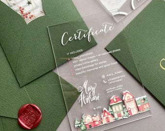 Christmas Acrylic Gift Cards for Photographers - Wrapped in Vellum with Festive Design, Festive Gift Certificates for Photographers