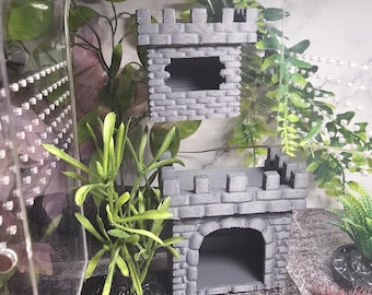 Terrario con decoración de araña saltadora con parte superior extraíble y castillo de piedra impreso en 3D magnético