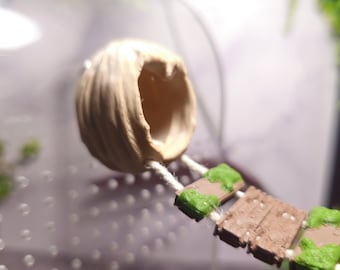 3D printed Magnetic Open Back Walnut Hide with Mossy Plank Bridge attached Jumping Spider Decor