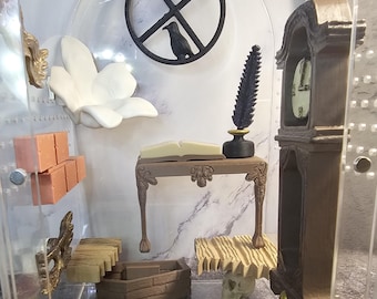 3D Printed and Handpainted "Edgar Allen Poe" Themed Jumping Spider Enclosure Decor Set