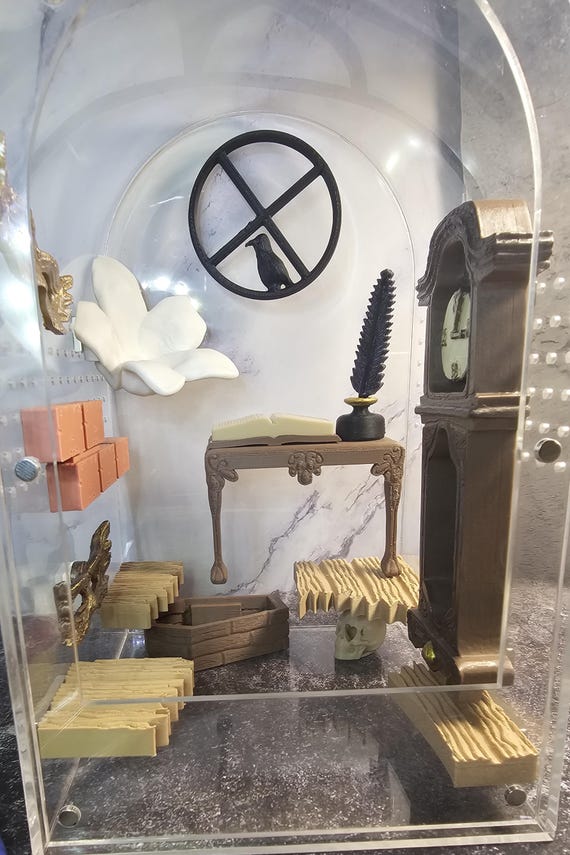 3D Printed and Handpainted "Edgar Allen Poe" Themed Jumping Spider Enclosure Decor Set