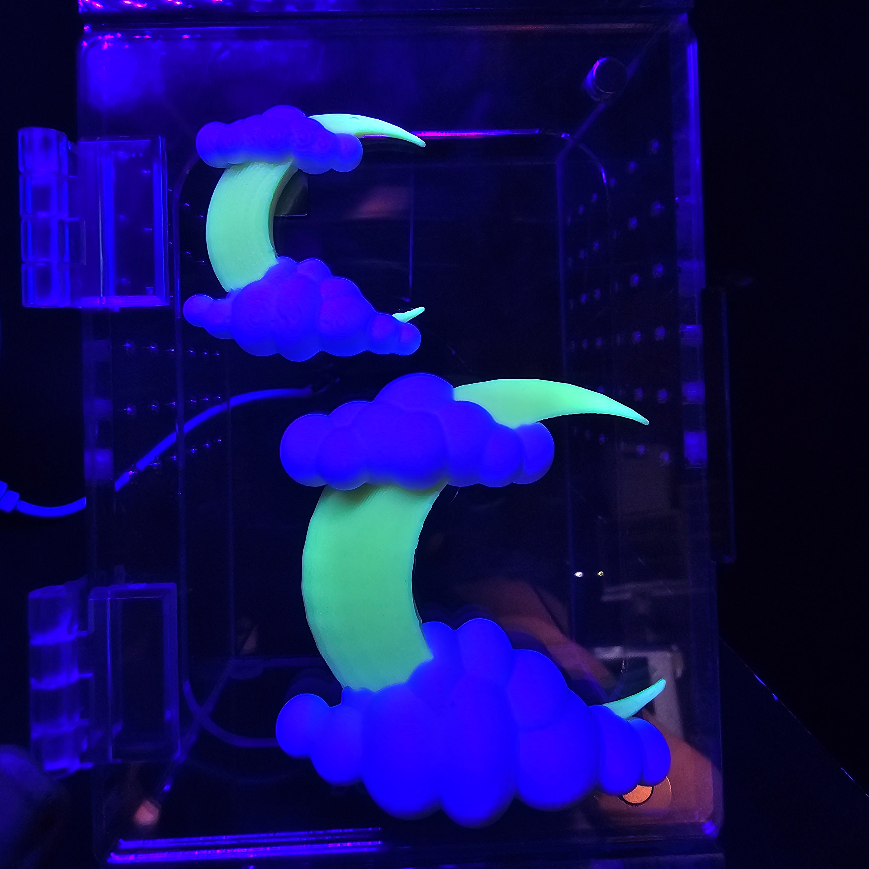 3D printed Magnetic Glow in the Dark Moon Peaking behind Clouds Platform Spider Hide