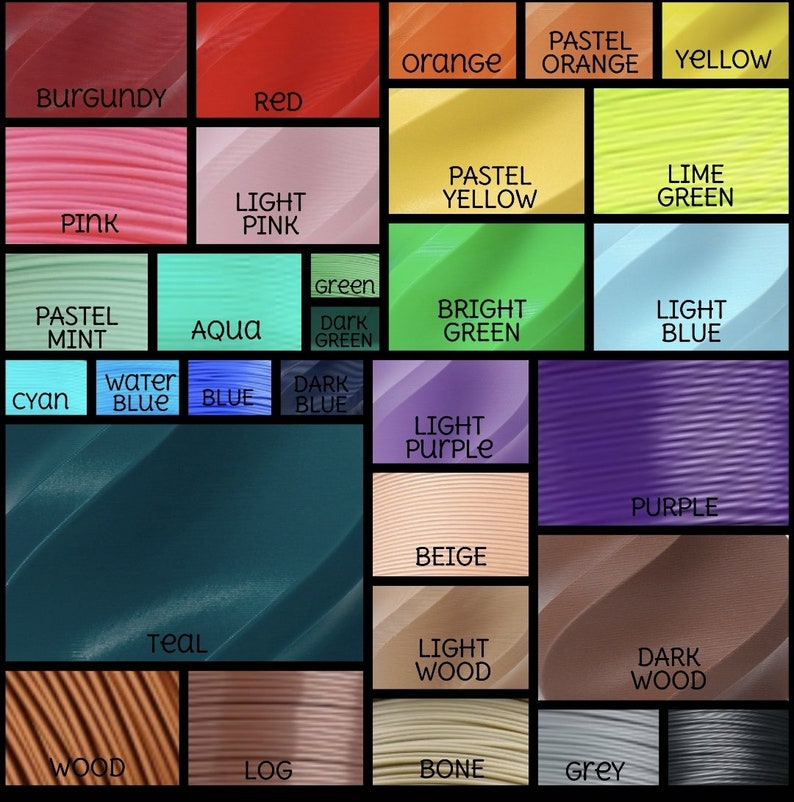 Peut inclure: Un nuancier de 24 couleurs diff&eacute;rentes, dont le bordeaux, le rouge, le rose, le rose clair, la menthe pastel, l'aqua, le vert, le vert fonc&eacute;, le vert vif, le bleu clair, le cyan, le bleu d'eau, le bleu, le bleu fonc&eacute;, le violet clair, le violet, le beige, le bleu sarcelle, le bois clair, le bois fonc&eacute;, le bois, le bois de chauffage, l'os, le gris.