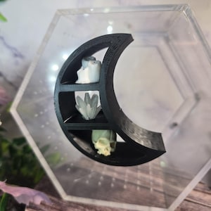 3D printed Magnetic Moon Shelf with Skull, Crystal and Candles Jumping Spider Platform