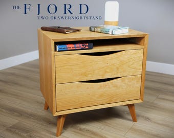 Handmade Walnut Nightstand: Mid-Century Modern Bedside Table with Drawers