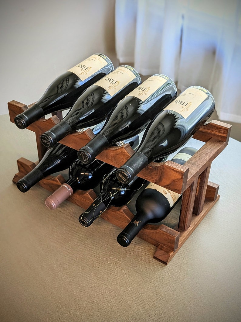 Wine Pour Rack Walnut Countertop & Bartop Wine Rack | Elegant Two Tier Wood ...