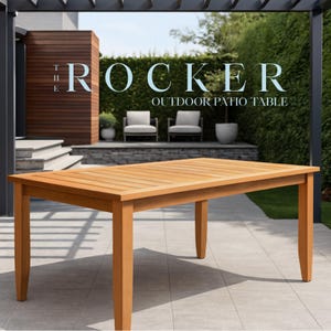 White Oak Outdoor Dining Table Backyard Patio | Scandi Mid-Century Modern, Seats Six