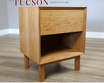 Cherry Nightstand: Mid-Century Modern Bedside Table with Drawer