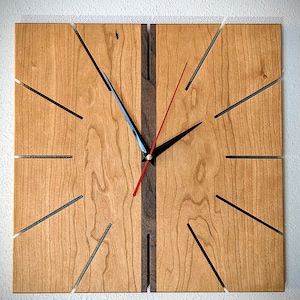 Cherry and Walnut Hardwood Hanging Wall Clock Real Wood| Handmade Square Clock made with solid wood