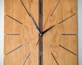 Cherry and Walnut Hardwood Hanging Wall Clock Real Wood| Handmade Square Clock made with solid wood