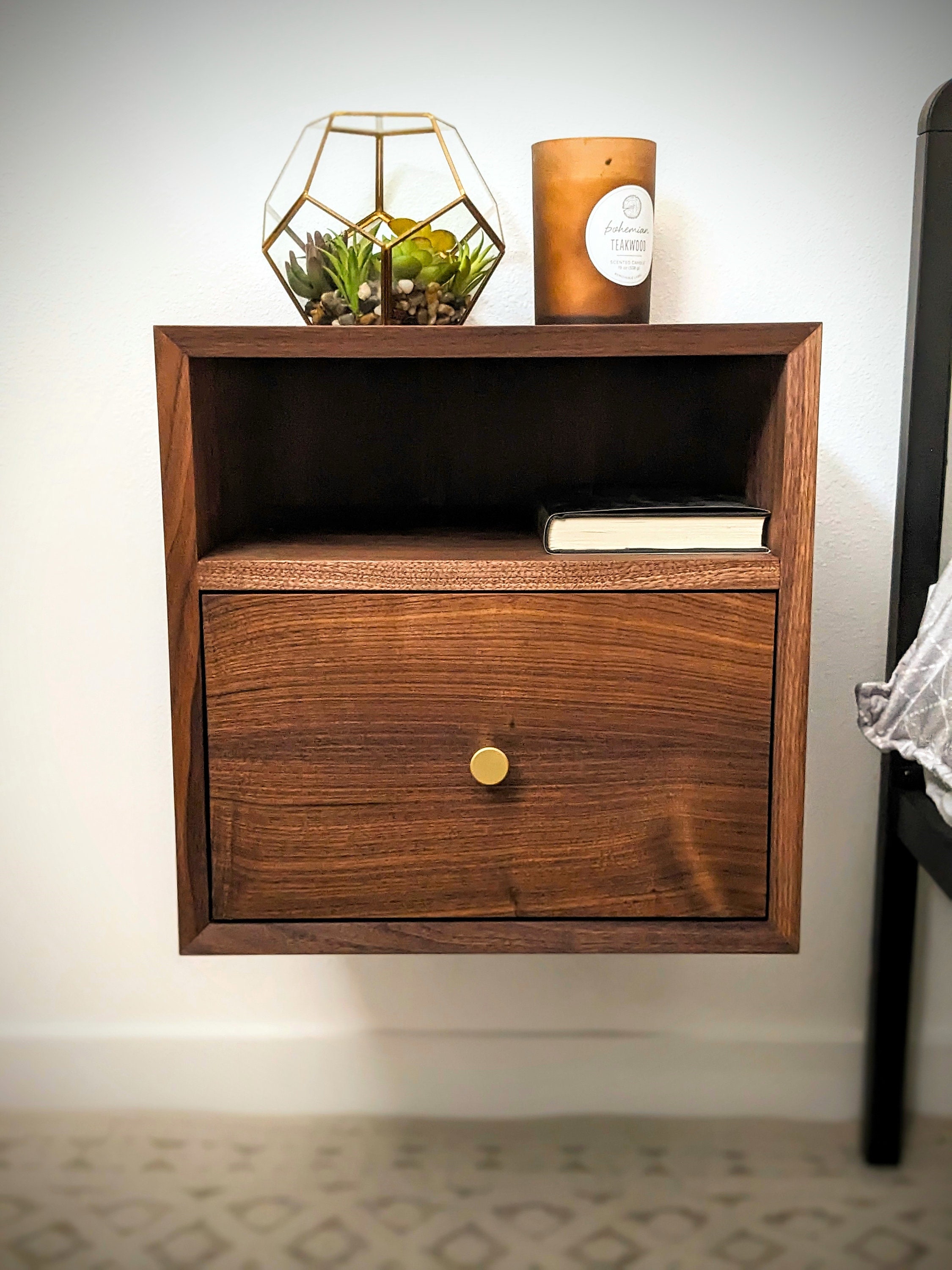 Rook Walnut Floating Nightstand Modern Floating Bedside Nightstand With