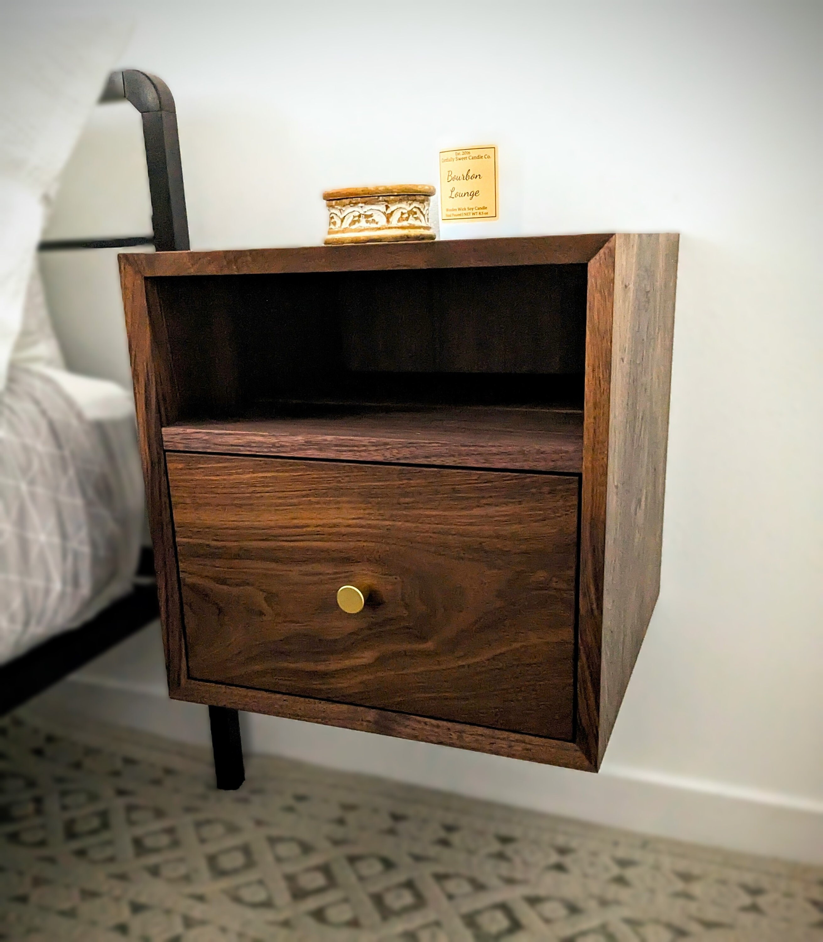Rook Walnut Floating Nightstand Modern Floating Bedside Nightstand With