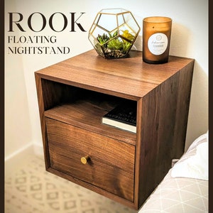Modern Floating Bedside Nightstand with Drawer. Real Hardwood. Bedside End Table Mounted Nightstand | Rook Walnut Floating Nightstand