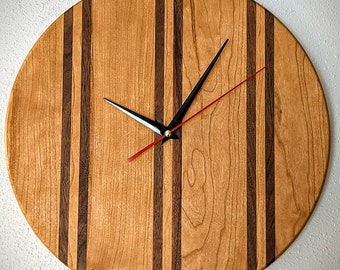 Cherry and Walnut Hardwood Hanging Wall Clock Real Wood| Handmade Square Clock made with solid wood