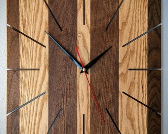 Walnut and Ash Hardwood Hanging Wall Clock Real Wood| Handmade Square Clock made with solid wood