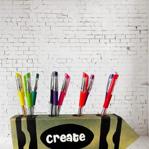 Pencil shaped pencil holder | wooden pencil shaped desk accessory | crayon shaped pen and pencil holder|teacher gift