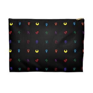 Senshi Symbols Pouch - Moon and Planets Accessories And Makeup Bag - Subtle Minimalist Anime Zip Up Pencil Case