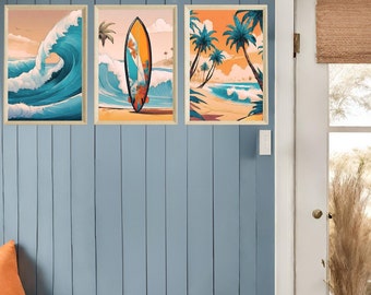 Set of 3 Printable Wall Art | Coastal Decor |Surf Prints |Ocean Printable Wall Art | Coastal Art | Beach Print Set |Digital Download Art