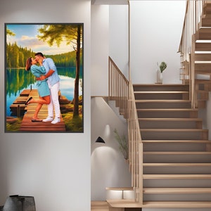 Lovers Artwork, Art Print, Lake Wall Art, Couple Kissing, Wall Art For Couple, Lovers Kissing, Wall Art For Lake House, Digital Art Couple