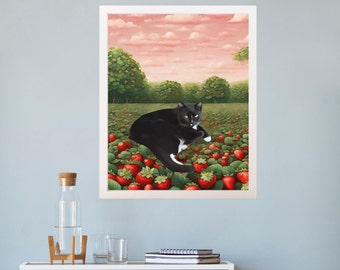 Tuxedo Cat Art |Cottagecore Gift |Tuxedo Cat Canvas Art Print |Cat Mom Gift |Bedroom Modern Trendy Above Couch Wall Hanging| Cat Lovers Gift