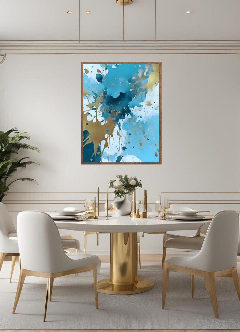 Blue Gold Abstract Wall Art |blue Navy Gold Wall Decor |abstract ...
