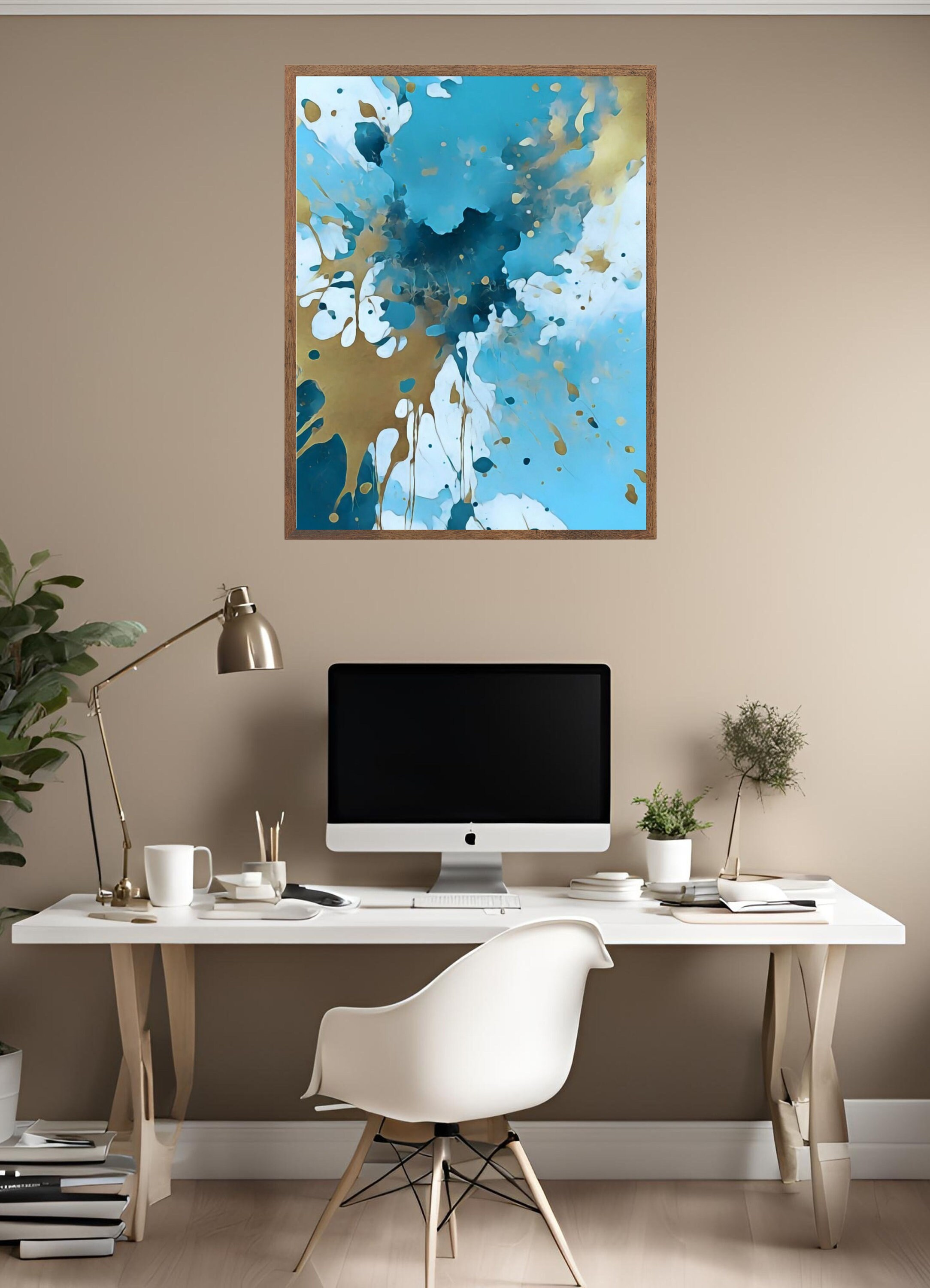 Blue Gold Abstract Wall Art |blue Navy Gold Wall Decor |abstract ...