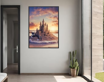Tuxedo Cat on Beach |Art Gifts for Cat Mom |Christmas Gifts for Cat Dad |Tuxedo Cat Art |Wall Art Gift For Her |Tuxedo Cat |Kitty Wall Art