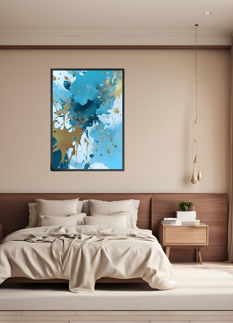 Blue Gold Abstract Wall Art |blue Navy Gold Wall Decor |abstract ...