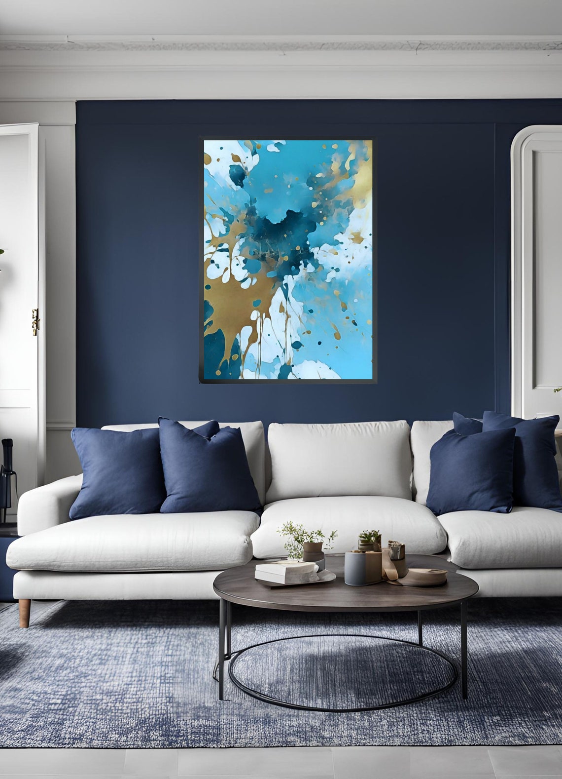 Blue Gold Abstract Wall Art |blue Navy Gold Wall Decor |abstract ...