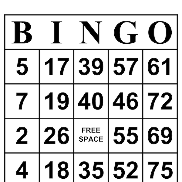 Bingo Cards Etsy