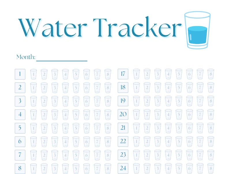 Water Tracker Printable PDF Instant Download Etsy