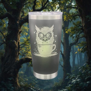 Owl Tumbler Black 20 oz with Straw Owl Mug Cute Owl Gifts Nature Tumbler Gifts for Owl Lovers Stainless Steel Tumbler Personalized