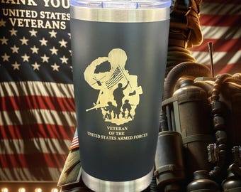 Engraved Veteran Tumbler, Patriotic Military Travel Mug, 20 oz
