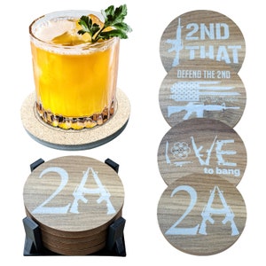 Absorbent coasters with holder,Ceramic coasters,Stone coasters, Engraved Coasters,Patriotic Decor,Second Amendment Gift,Drink Coaster Set