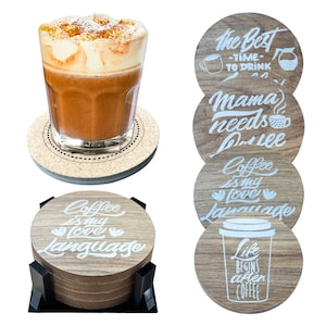 Absorbent coasters with holder,Ceramic Coasters,Stone Coasters,Engraved Coasters,Coffee Coaster,Coffee Gifts,Drink Coaster Set