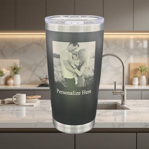 Photo Tumbler Black 20 oz with Straw Custom Personalized Laser Engraved Picture Tumbler Family Photo Graduation Tumbler Photo Gift For Her
