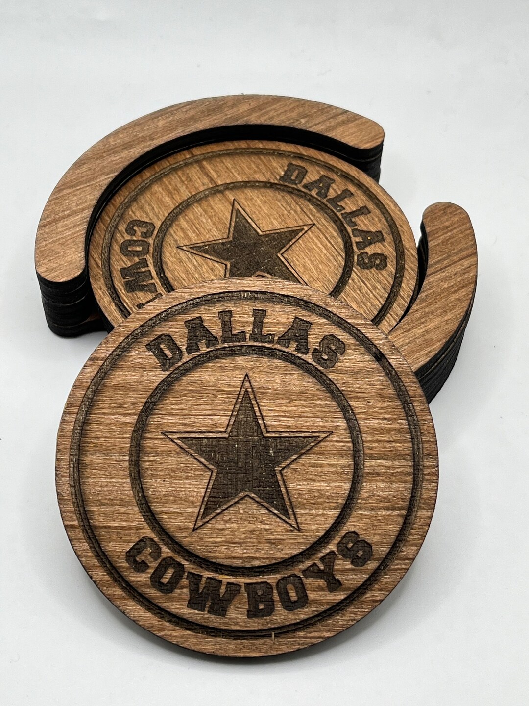 Dallas Cowboys Coasters 4 Laser Engraved, Stained & Sealed Coasters