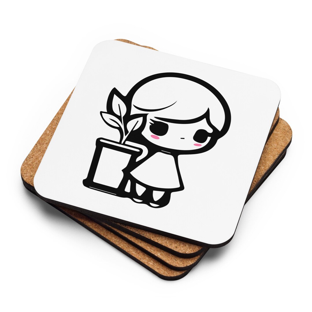 Corkback Coaster Cutest Cute Mini Plant Lover Girl Etsy